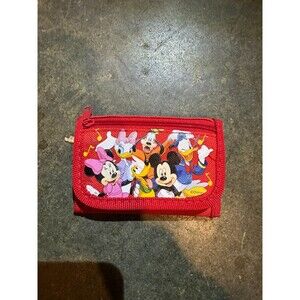 Red Disney Mickey Mouse Minnie and Friends Trifold Nylon Wallet